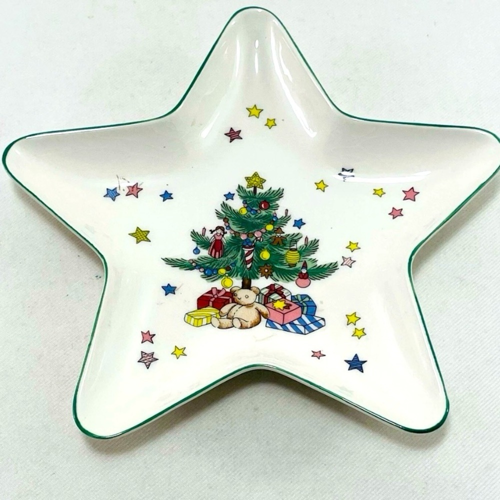 Nikko Christmas Vintage Tree Star Trinket Candy Dish Plate Present Holiday Japan